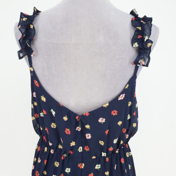 Madewell Dress Plus Size 18 Navy Blue Floral Chiffon Lined Ruffle Strap Sundress - Picture 7 of 14